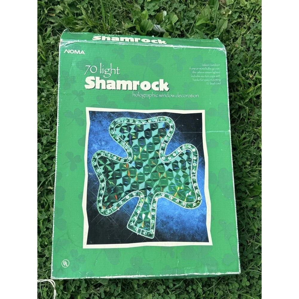 Vintage 2002 NOMA 70 Light Shamrock Holographic Window Hanging Decoration WORKS